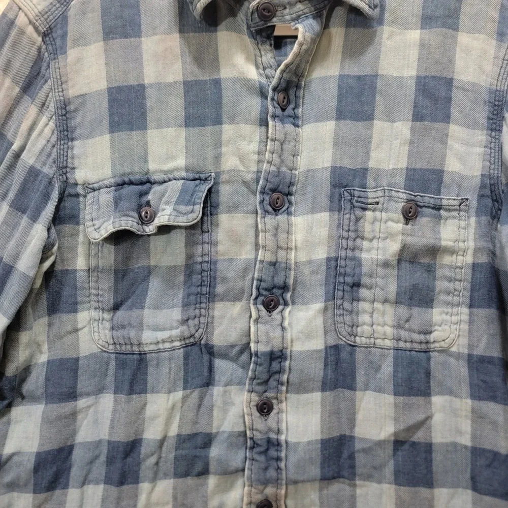 Polo Ralph‎ Lauren Indigo Blue Buffalo Plaid Double Face Flannel Shirt Mens M